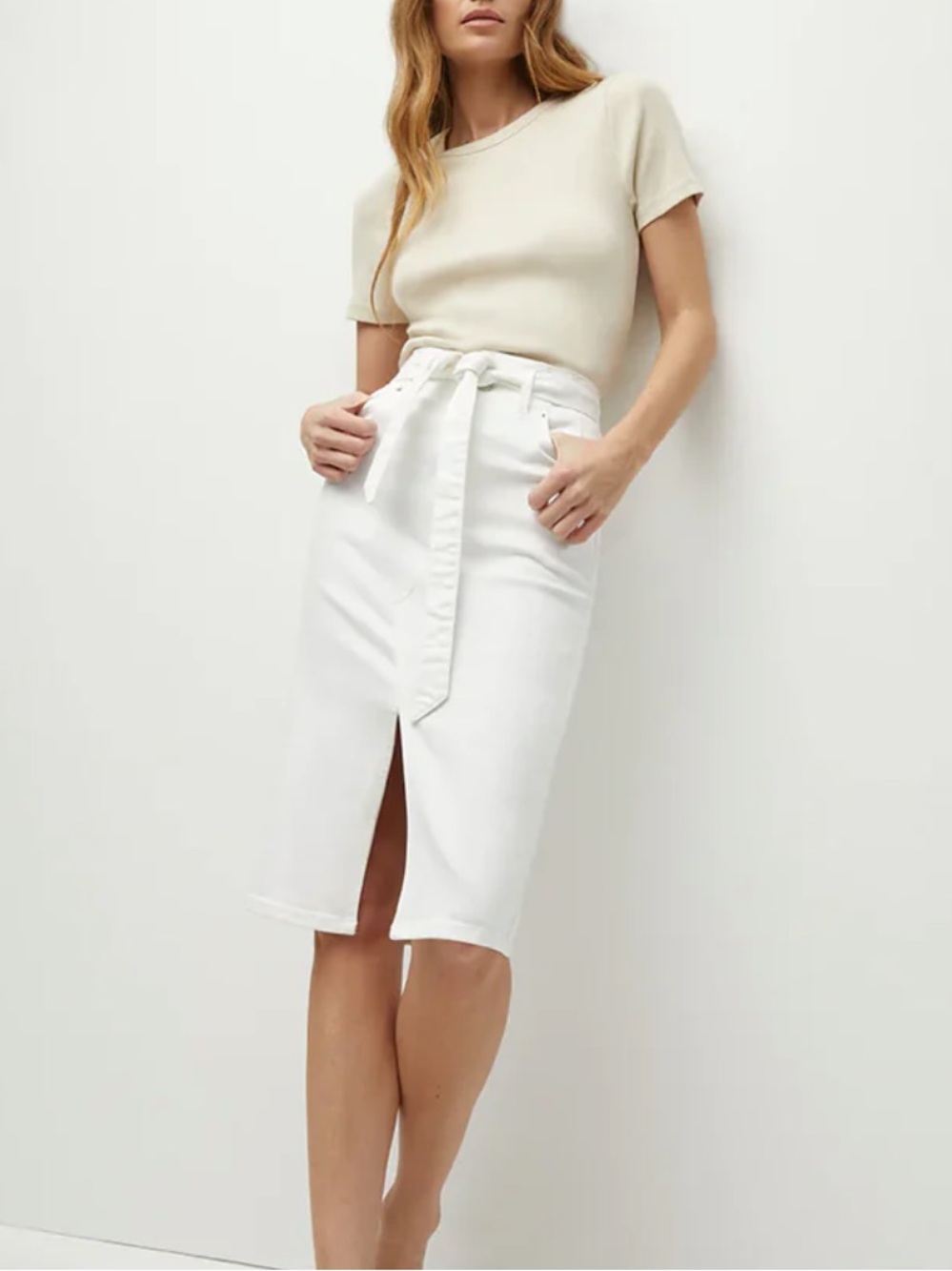 Veronica Beard Nazia Japanese Denim Pencil Skirt (No Belt)